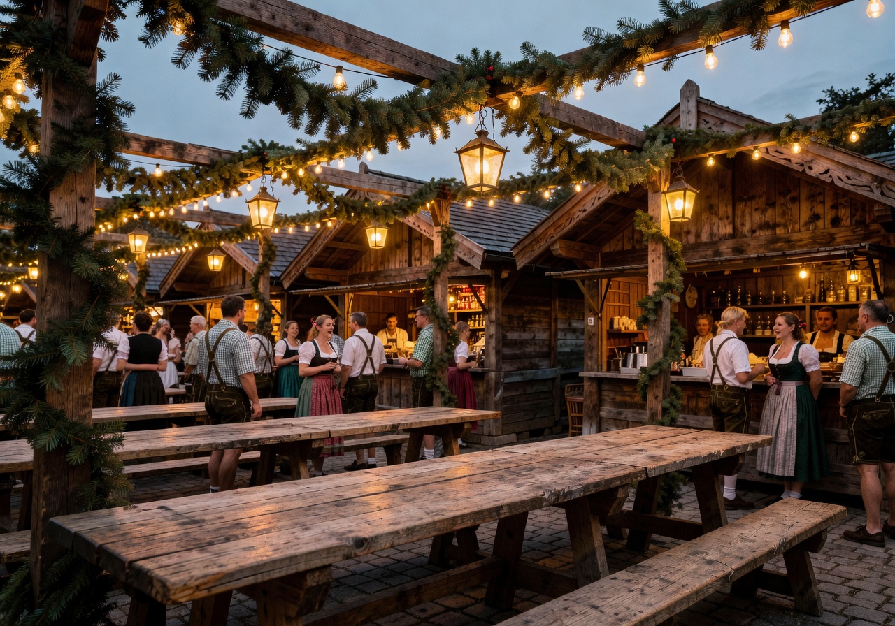Bavarian festival decorations wooden textures lights